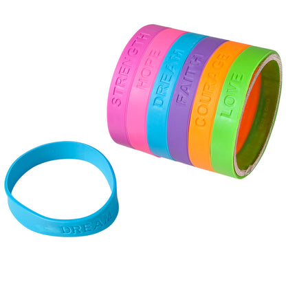 12pcs 8" Rubber Sayings Bracelet Favours