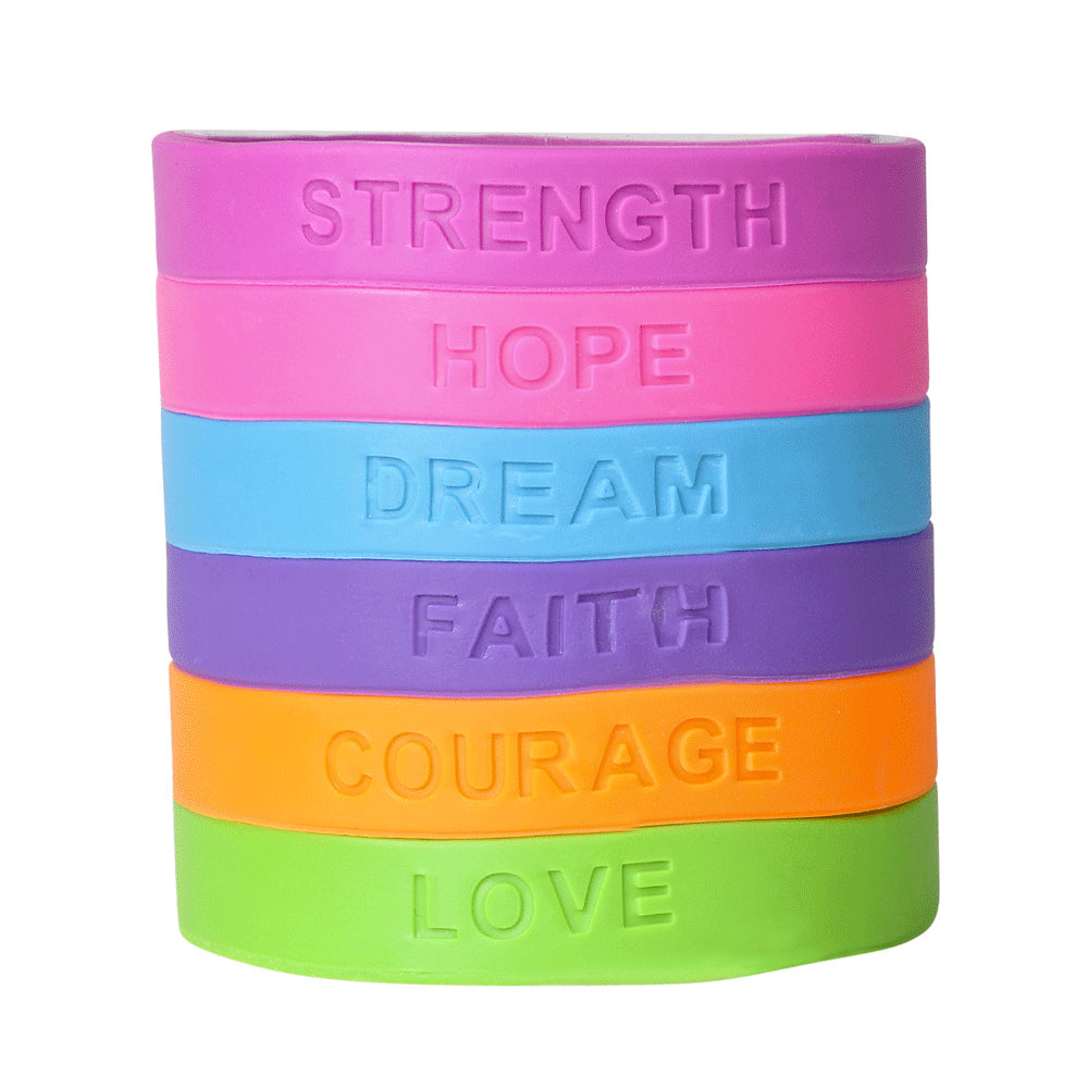 12pcs 8" Rubber Sayings Bracelet Favours