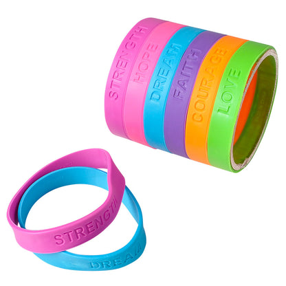 12pcs 8" Rubber Sayings Bracelet Favours