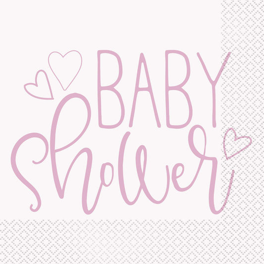 16pcs Pink Hearts Baby Shower Luncheon Napkins