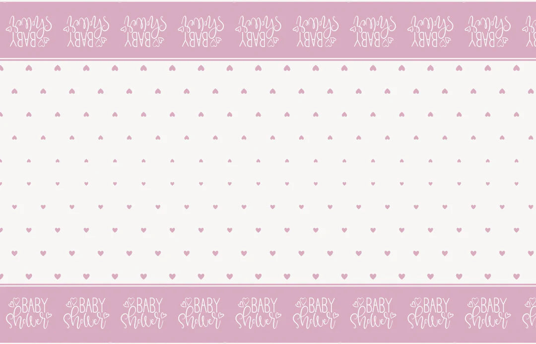 Pink Hearts Baby Shower Tablecover