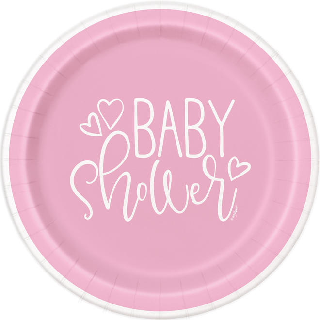 8pcs Pink Hearts Baby Shower 9" Plates