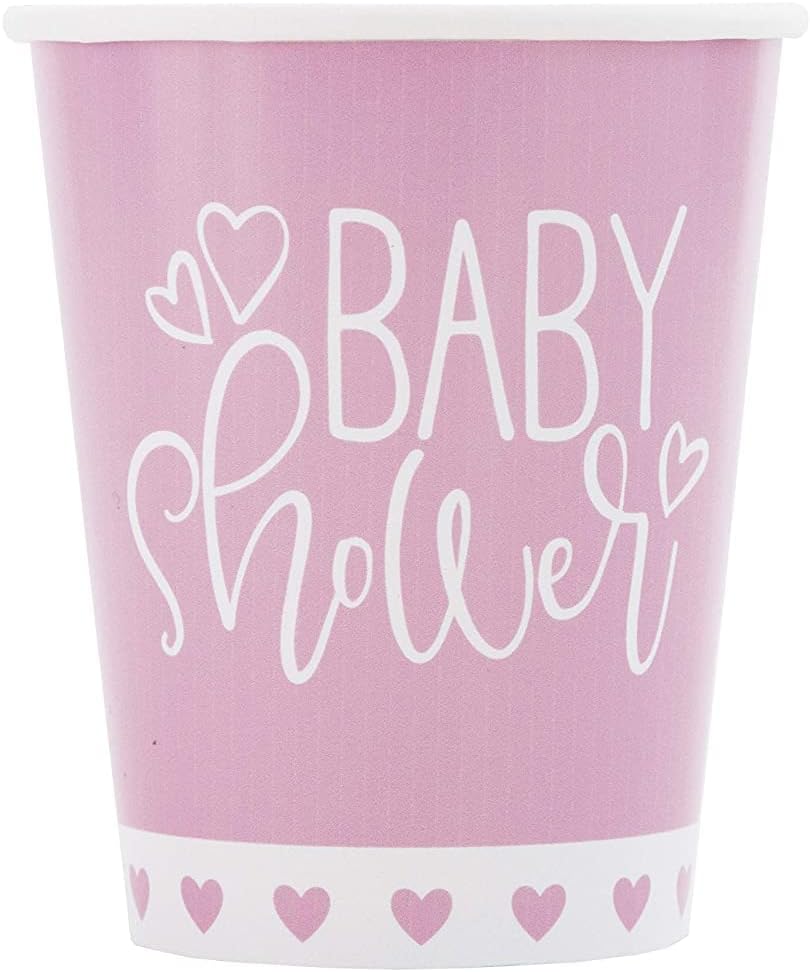 8pcs Pink Hearts Baby Shower 9oz Cups