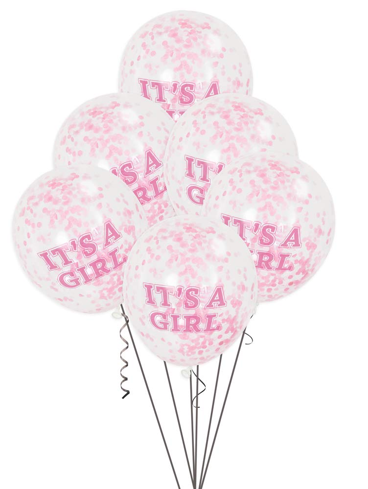 6pcs 12" It's a Girl Confetti Balloons (Helium)