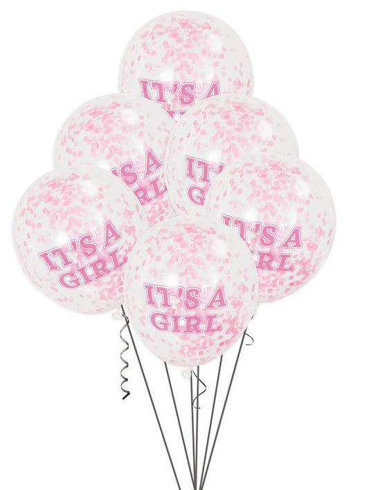 6pcs 12" It's a Girl Confetti Balloons (Helium)