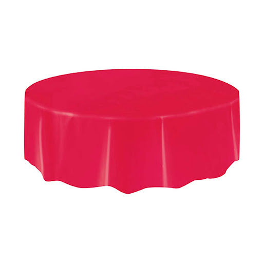 84" Plastic Round Tablecover (Ruby Red)